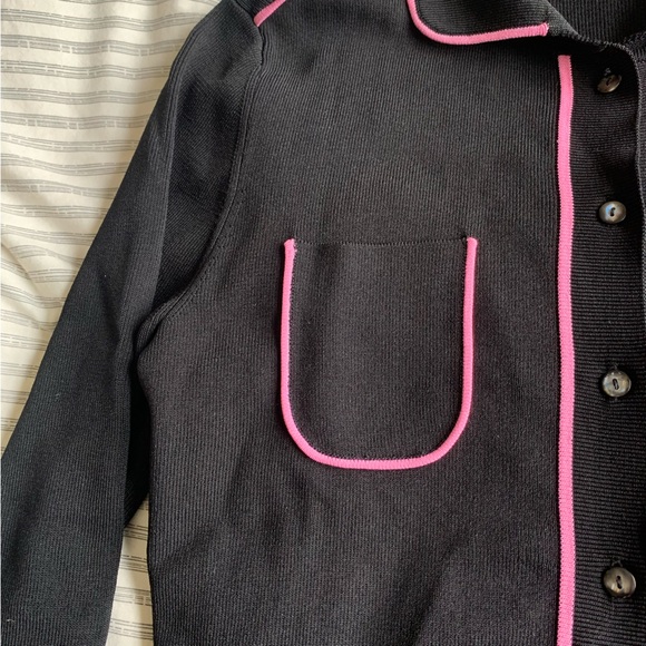 Vintage BCBG Black & Pink Collared Cardigan M - Picture 5 of 7